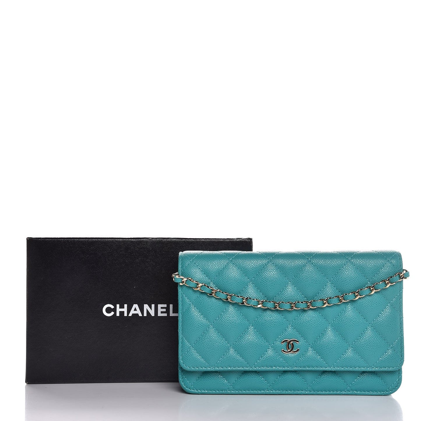 Caviar Quilted Wallet On Chain WOC Turquoise