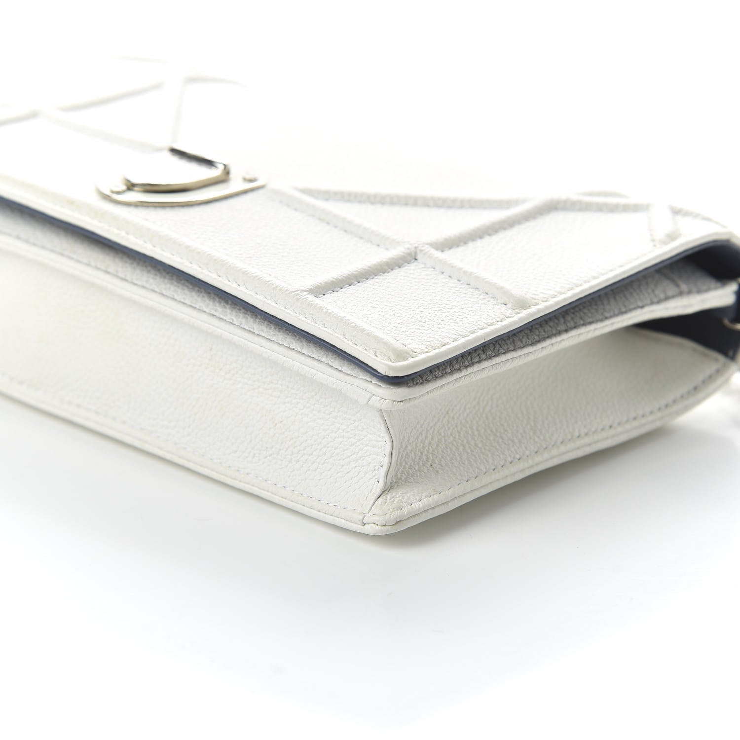 Christian Dior Grained Calfskin Diorama Wallet on Chain Pouch White 7 of 9