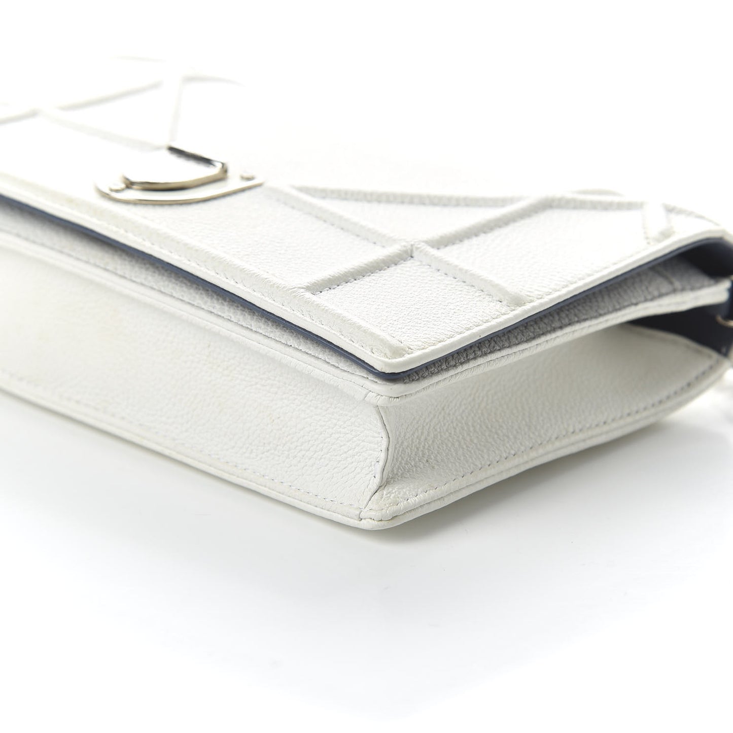 Grained Calfskin Diorama Wallet on Chain Pouch White