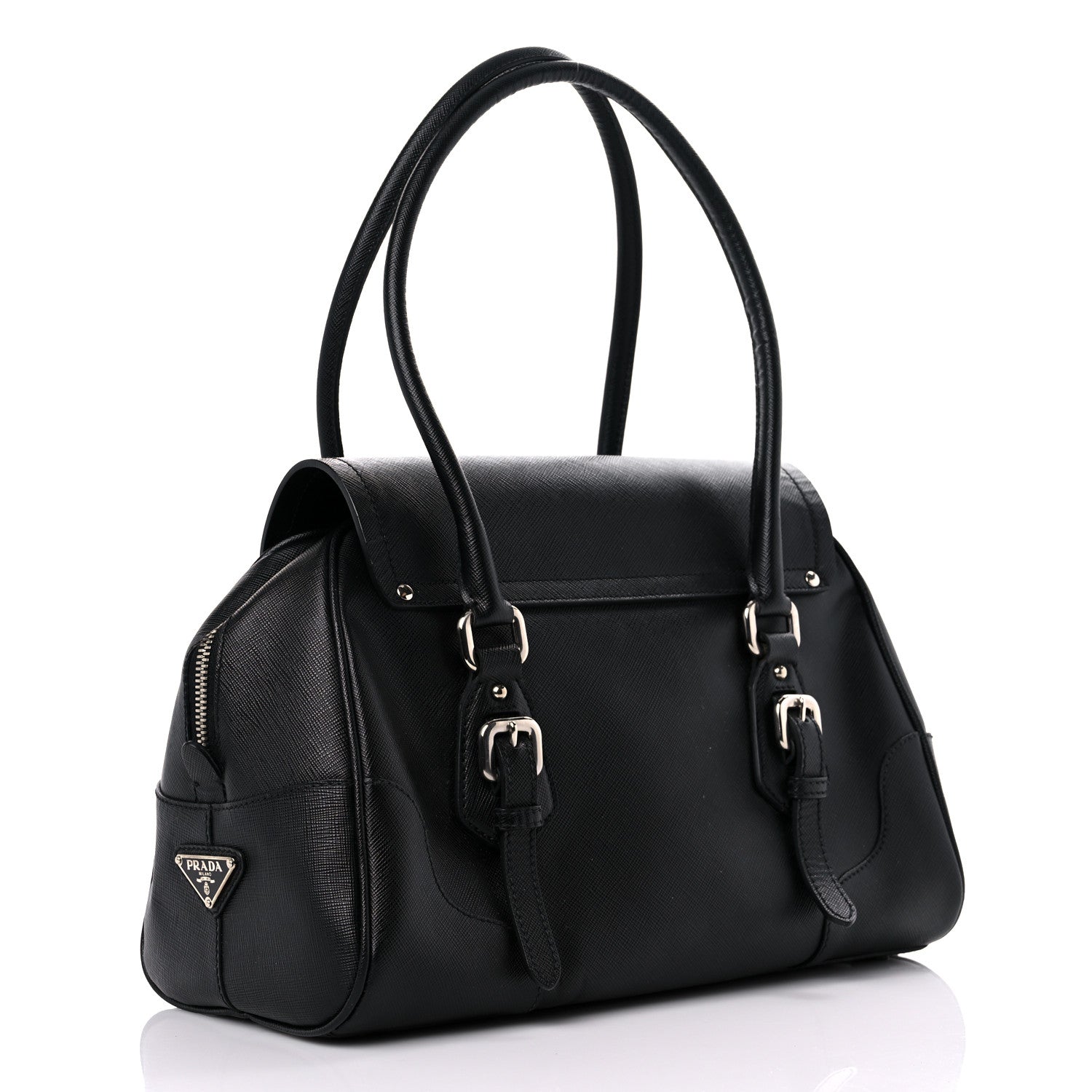 Prada Saffiano Pushlock Satchel Black 2 of 16