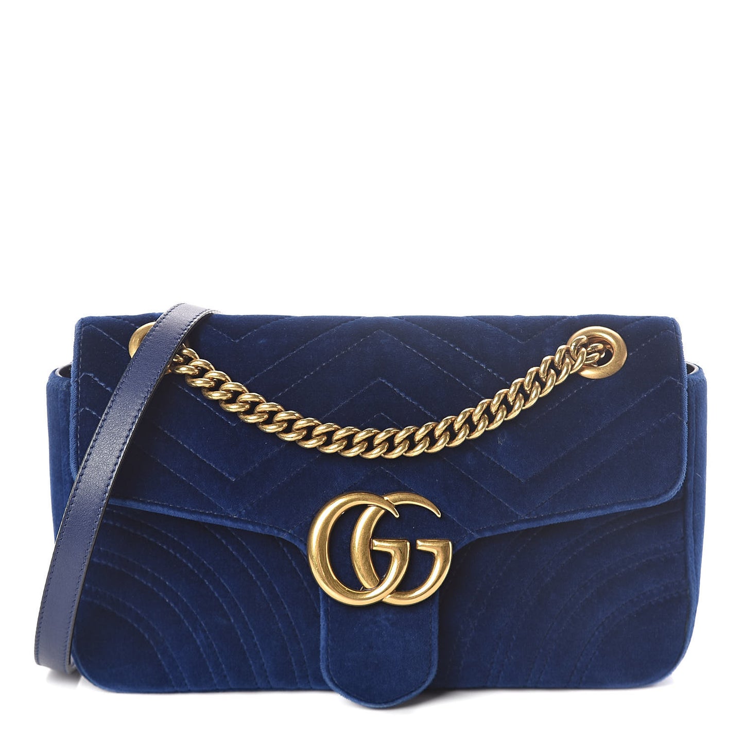 Velvet Matelasse Small GG Marmont Shoulder Bag Cobalt Blue