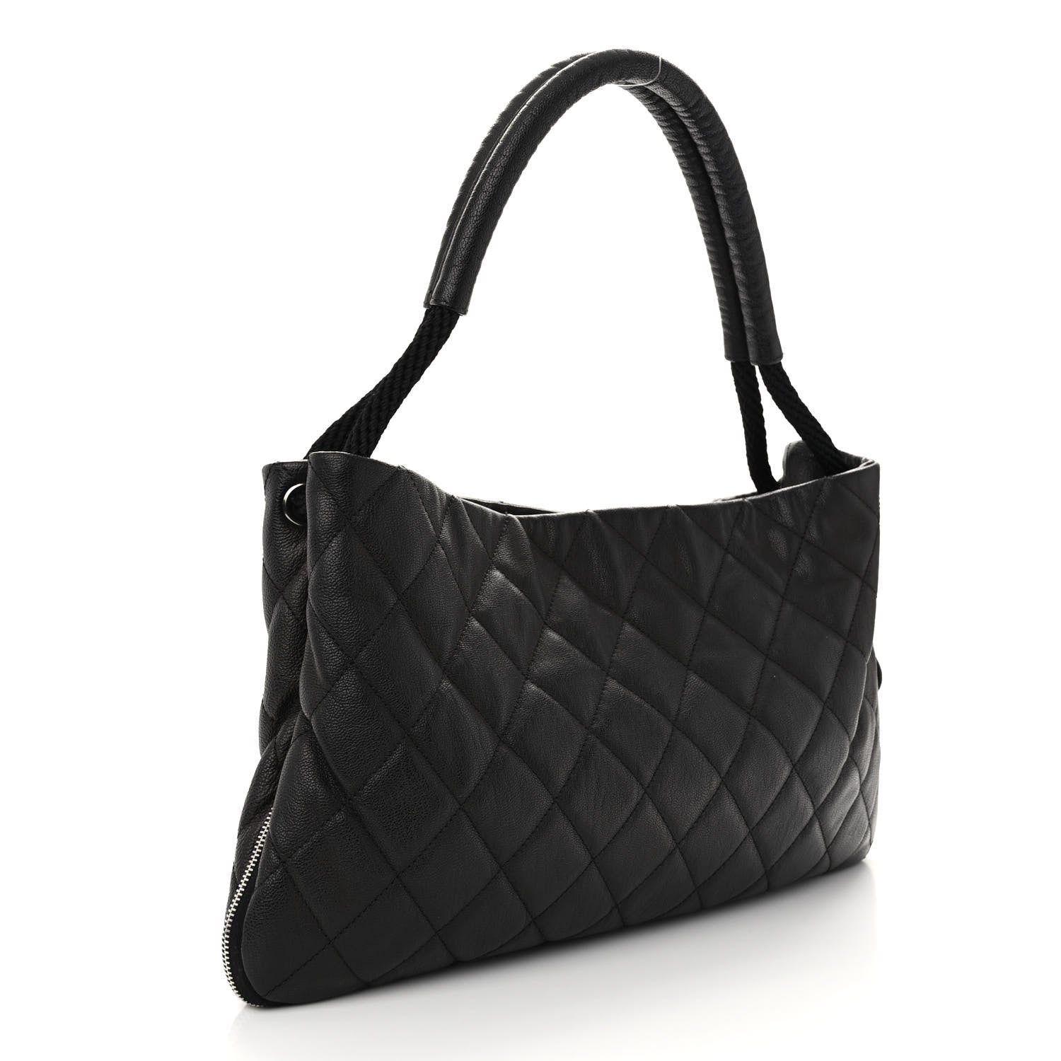 Chanel Calfskin Quilted Expandable Zip Shoulder Bag Black 3 of 10