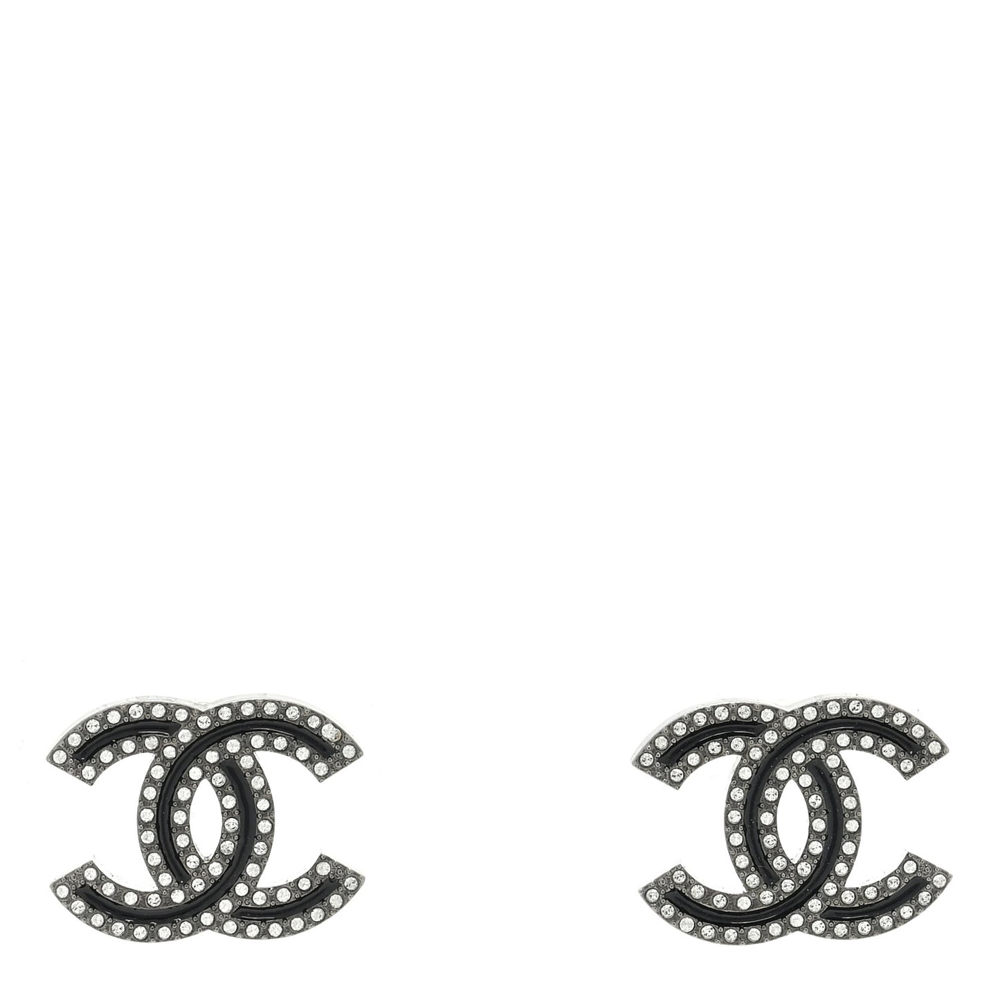 Enamel Crystal CC Earrings Black Silver