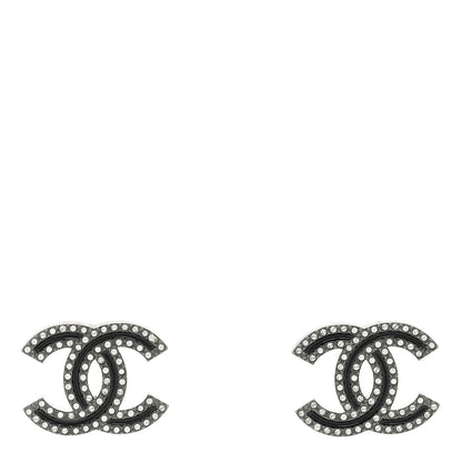 Chanel Enamel Crystal CC Earrings Black Silver 1 of 4