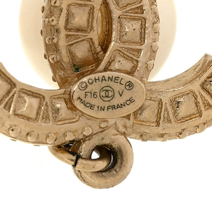 Chanel Crystal Timeless CC Pearl Drop Earrings Light Gold 4 of 5