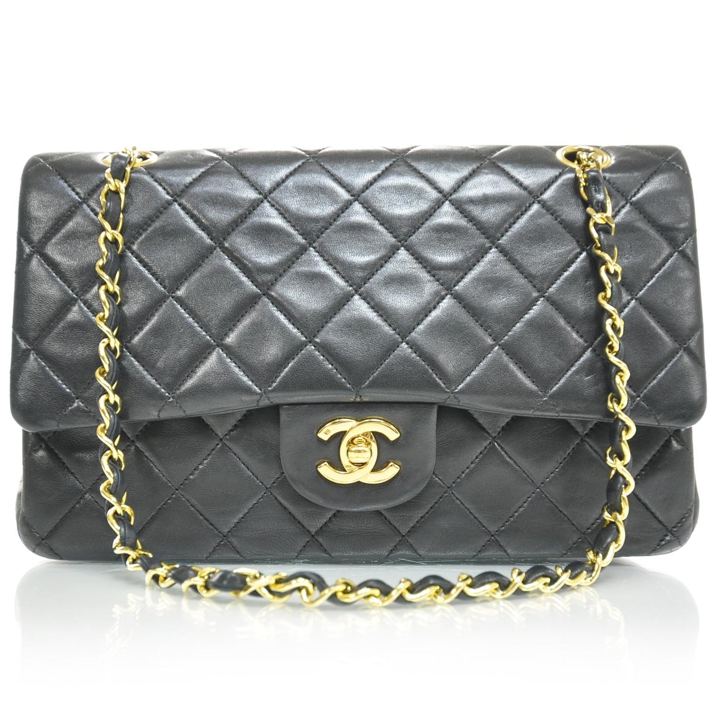 Lambskin Medium Double Flap Black