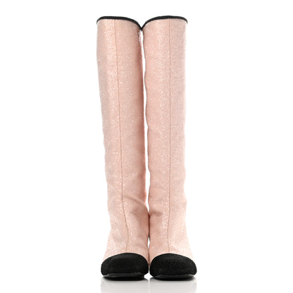 Chanel Glitter Fabric Lurex Cap Toe Fantasy High Boots 37 Pink Black 2 of 12