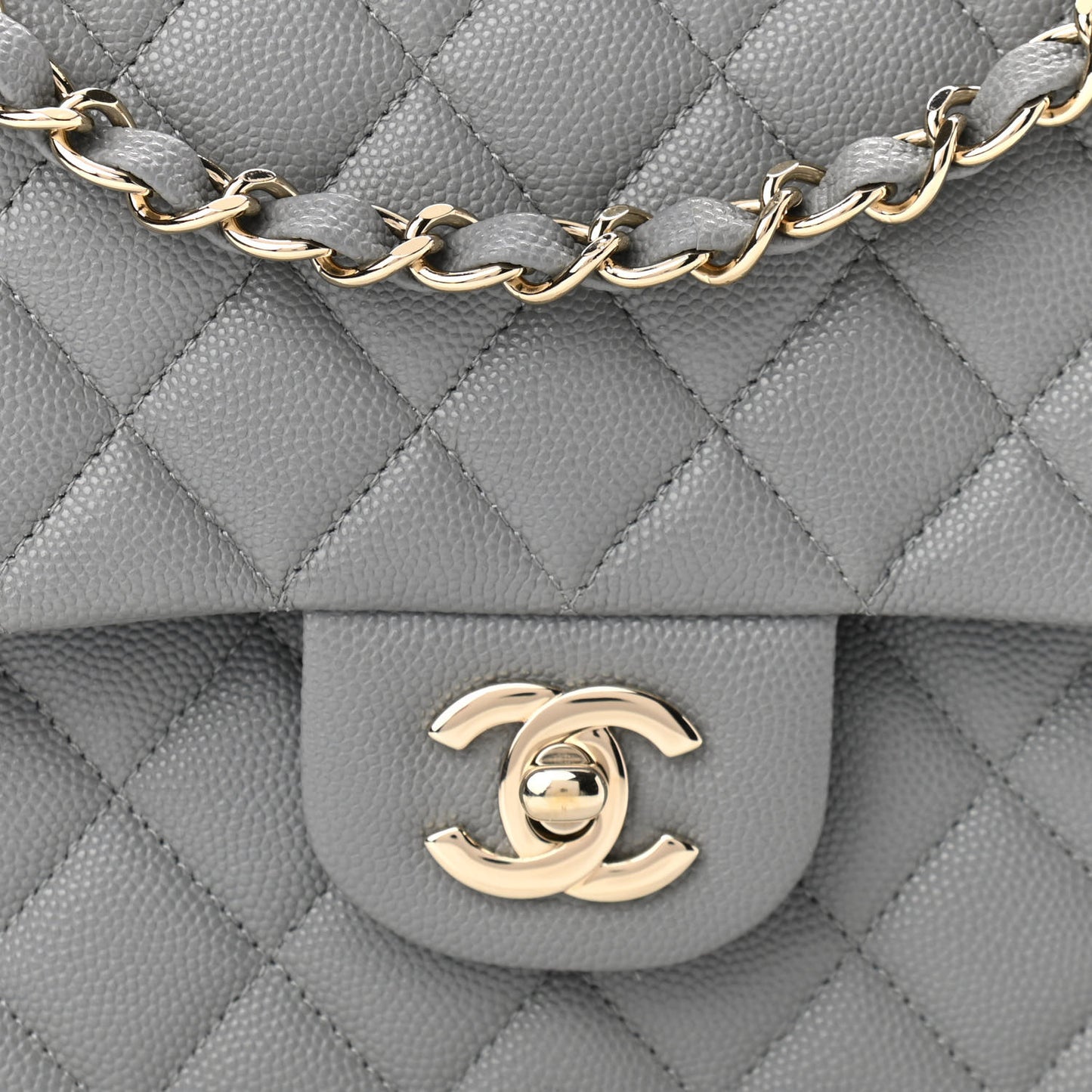 Caviar Quilted Medium Double Flap Grey