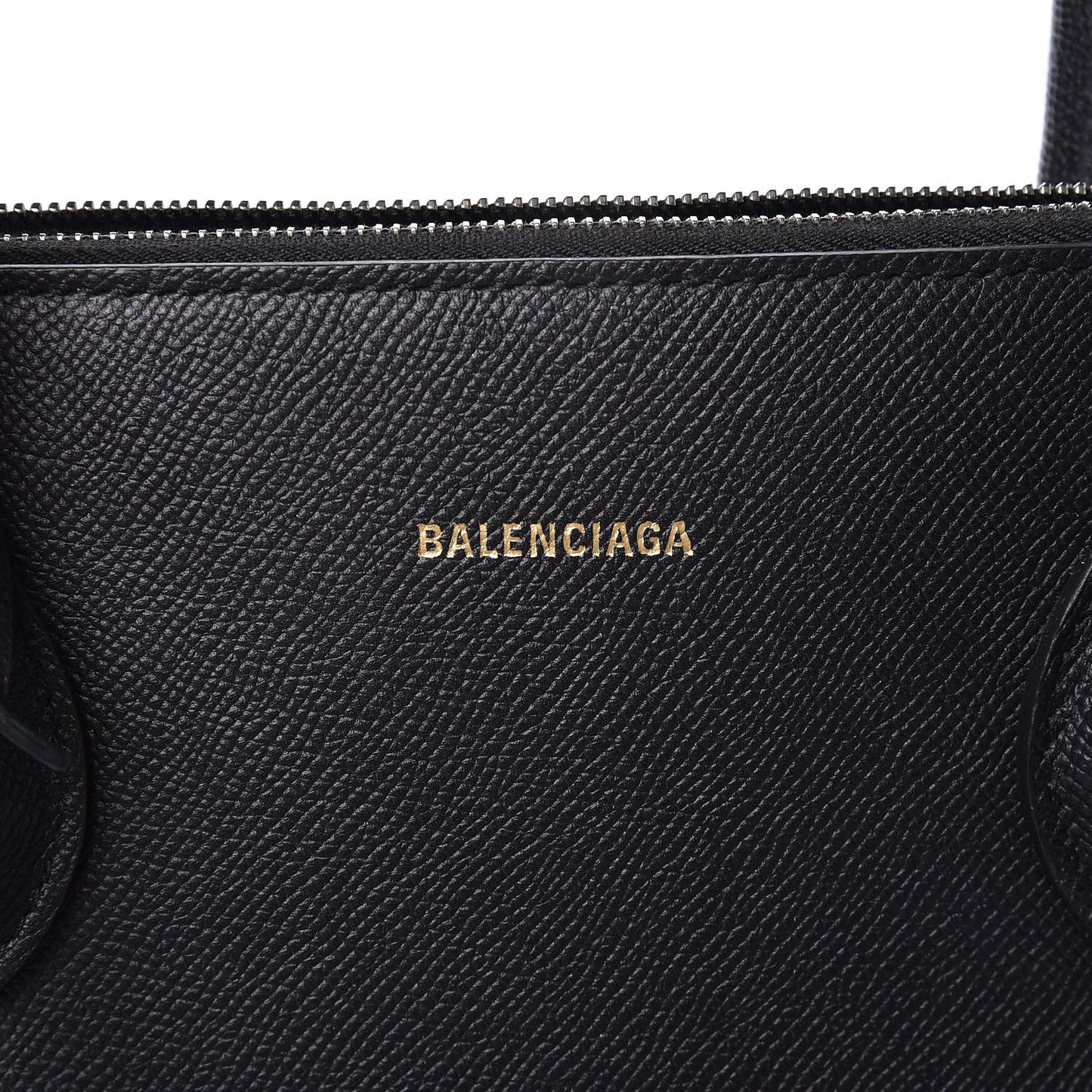 Signature Grained Calfskin Logo M Ville Top Handle Bag Black Rose Shocking