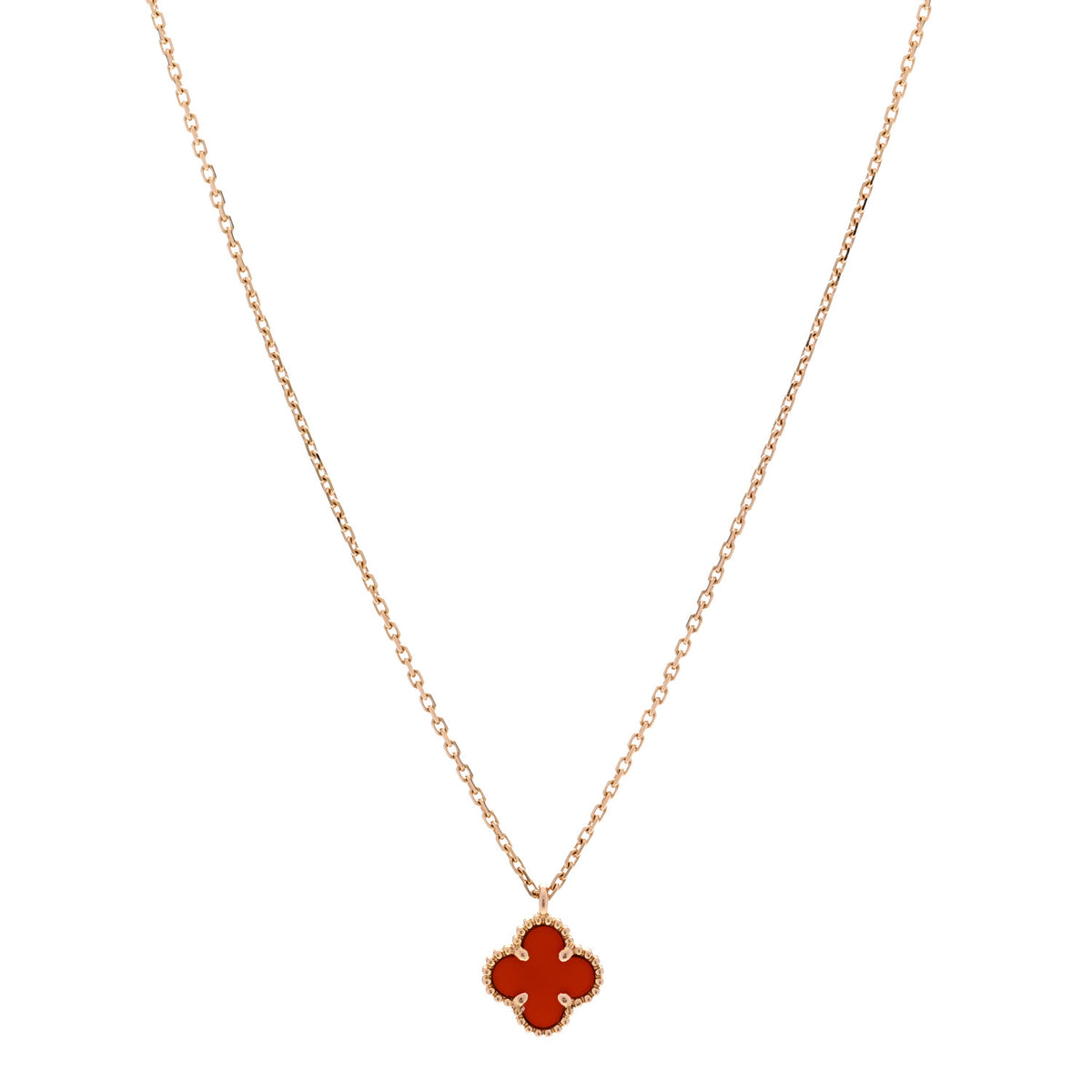 Van Cleef & Arpels 18K Rose Gold Carnelian Sweet Alhambra Pendant Necklace 1 of 5