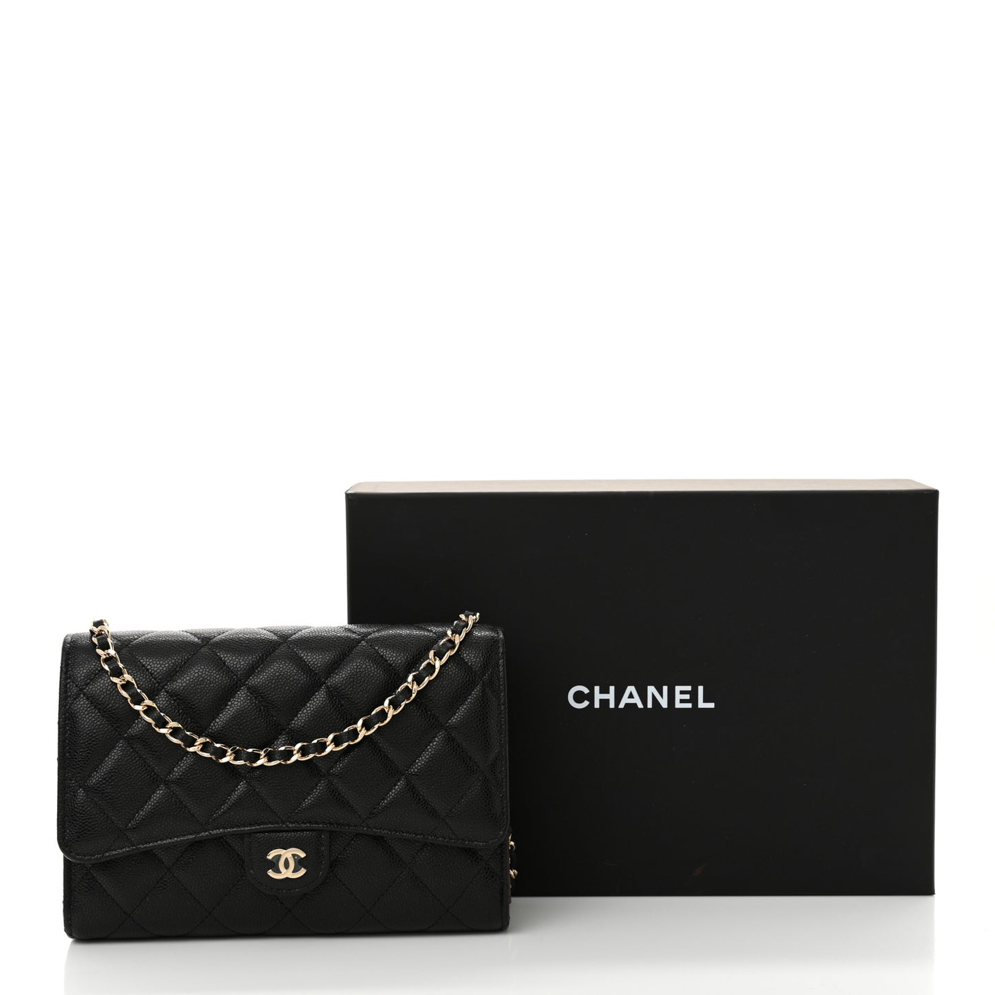Caviar Quilted Compact Wallet On Chain WOC Black