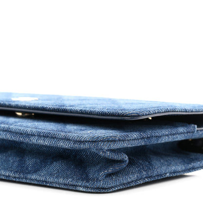Chanel Denim Printed Wallet On Chain WOC Dark Blue 11 of 11