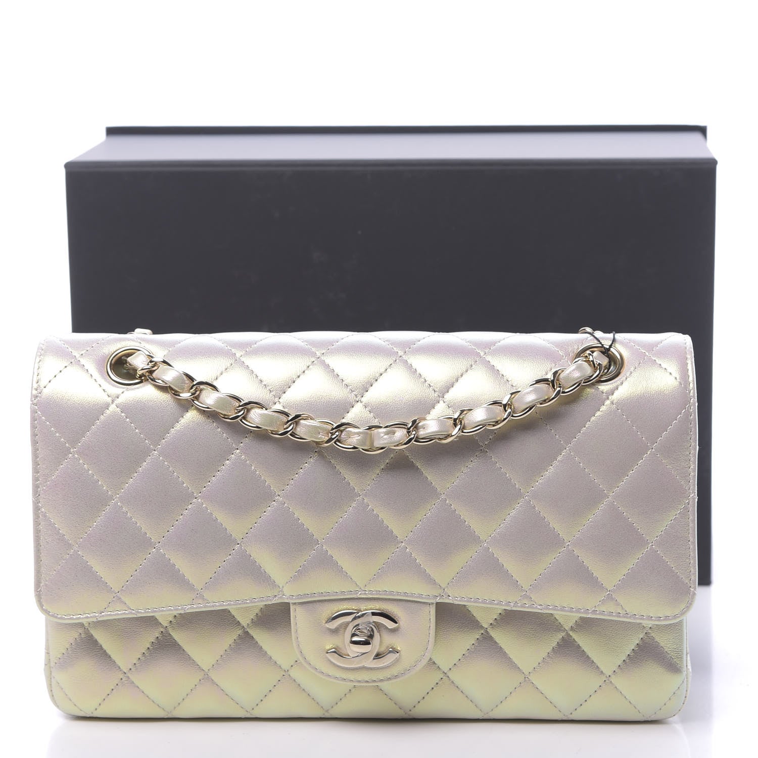 Chanel Iridescent Lambskin Quilted Medium Double Flap Ivory 11 of 11