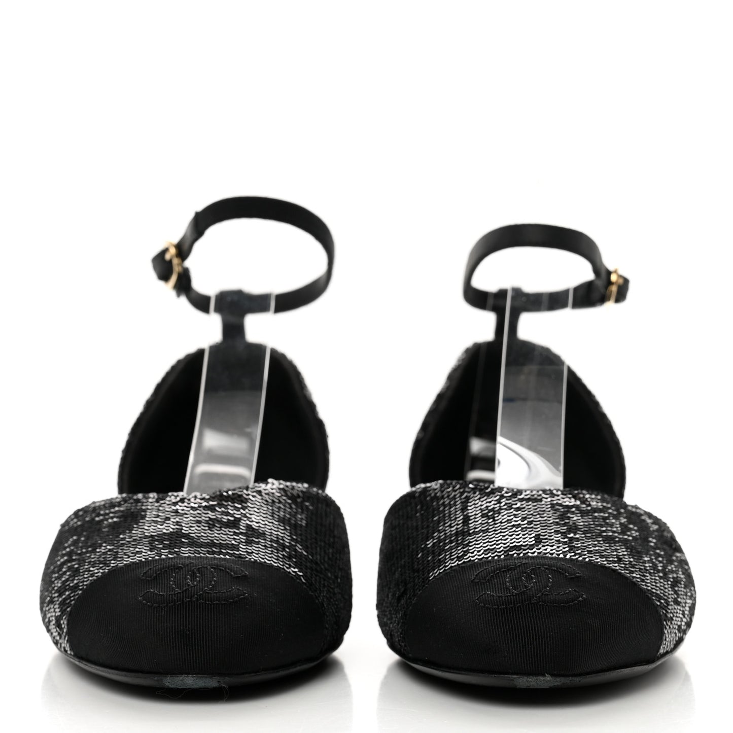 Sequin Grosgrain CC Cap Toe Ankle Flat 35.5 Black