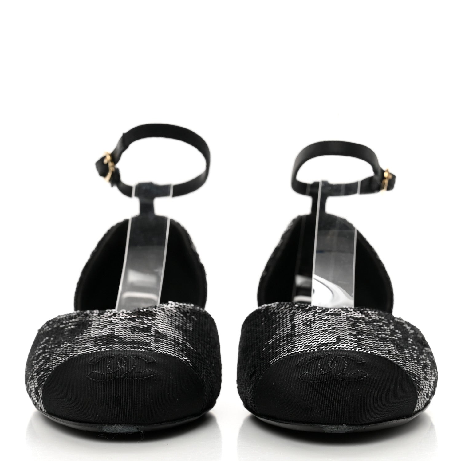 Chanel Sequin Grosgrain CC Cap Toe Ankle Flat 35.5 Black 2 of 11