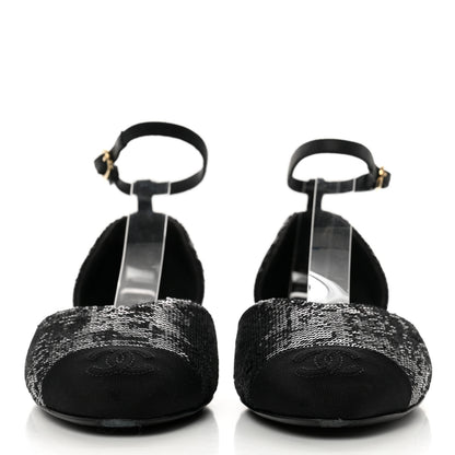 Chanel Sequin Grosgrain CC Cap Toe Ankle Flat 35.5 Black 2 of 11