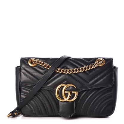 Gucci Calfskin Matelasse Small GG Marmont Shoulder Bag Black 1 of 18
