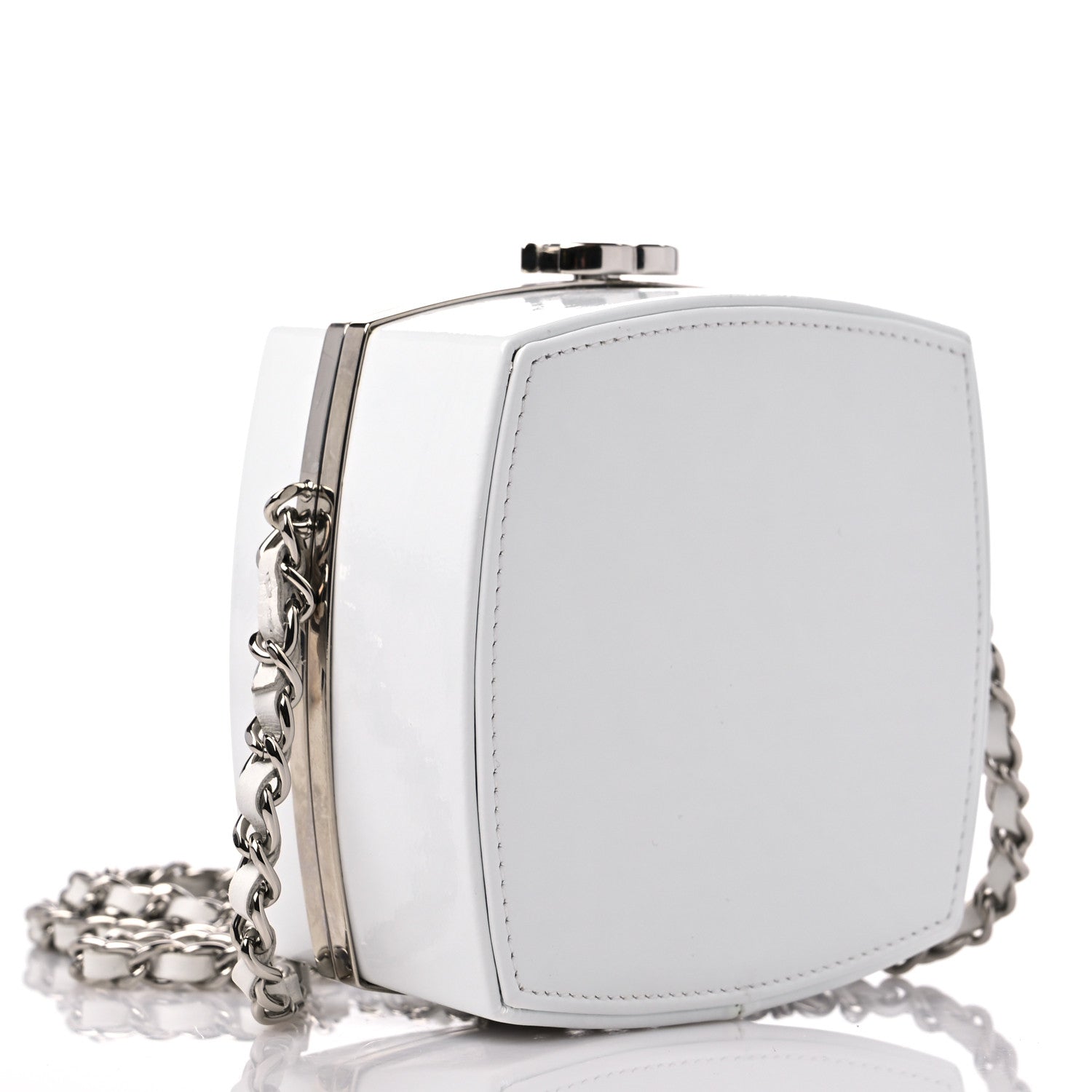 Chanel Patent Goatskin Quilted Clutch With Chain White 4 of 10