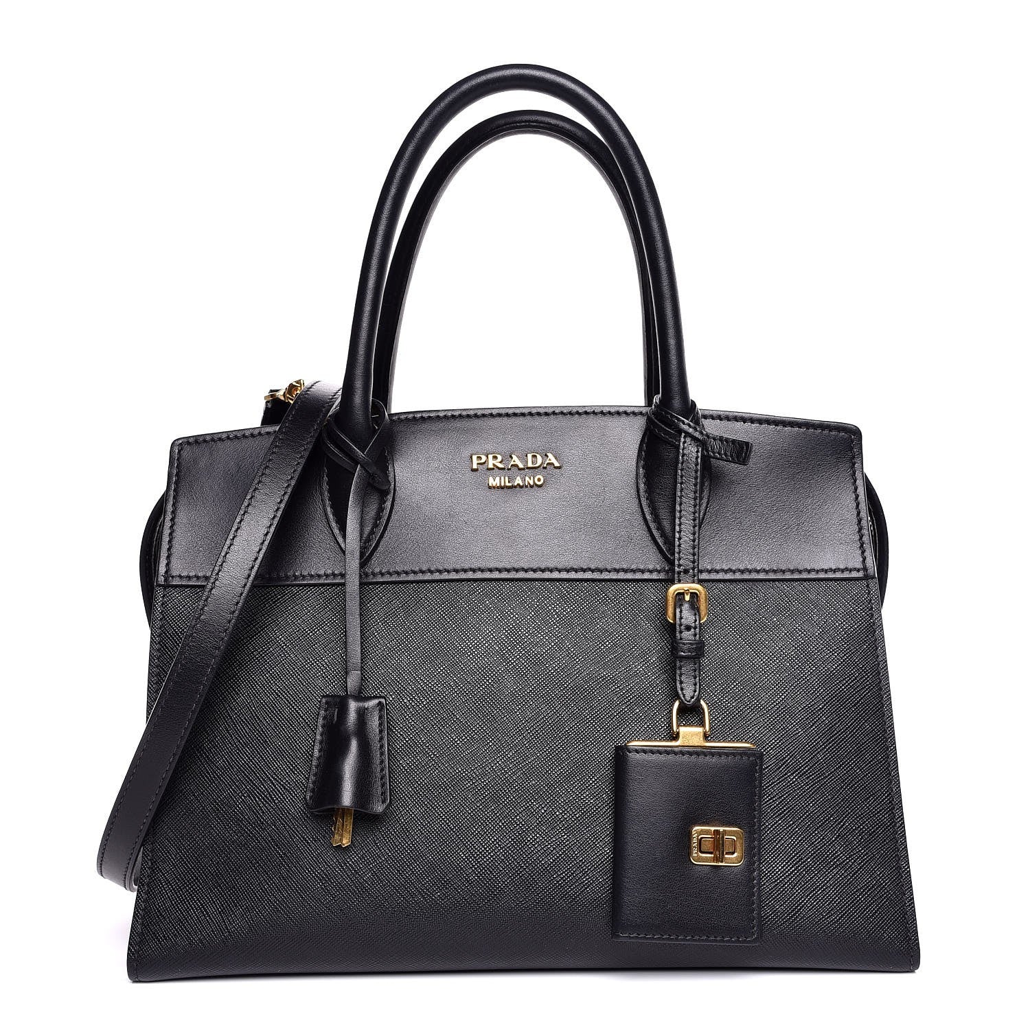 Prada Saffiano City Calfskin Medium Esplanade Tote Black 1 of 10