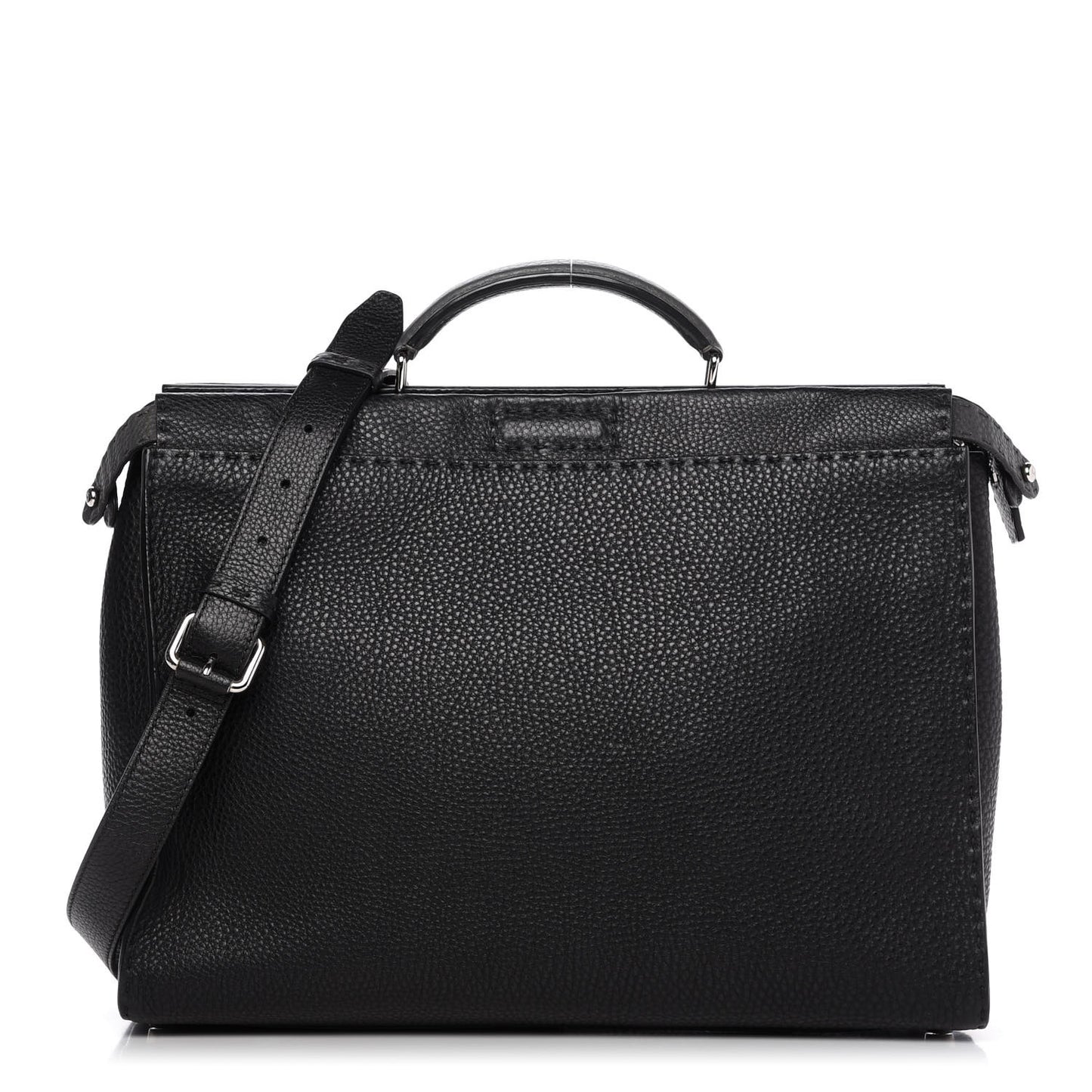 Cuoio Romano Selleria Fendi Stamp Patch Large Mens Peekaboo Iconic Essential Satchel Black Grigio