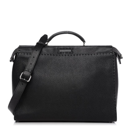 Fendi Cuoio Romano Selleria Fendi Stamp Patch Large Mens Peekaboo Iconic Essential Satchel Black Grigio 1 of 10