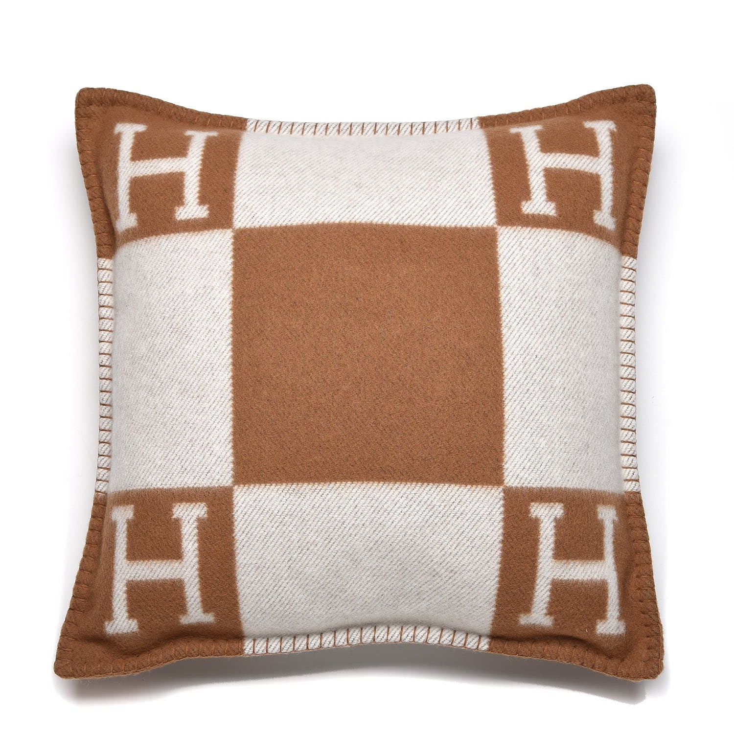 Hermes Wool Cashmere Avalon Pillow PM Ecru Camel 1 of 6