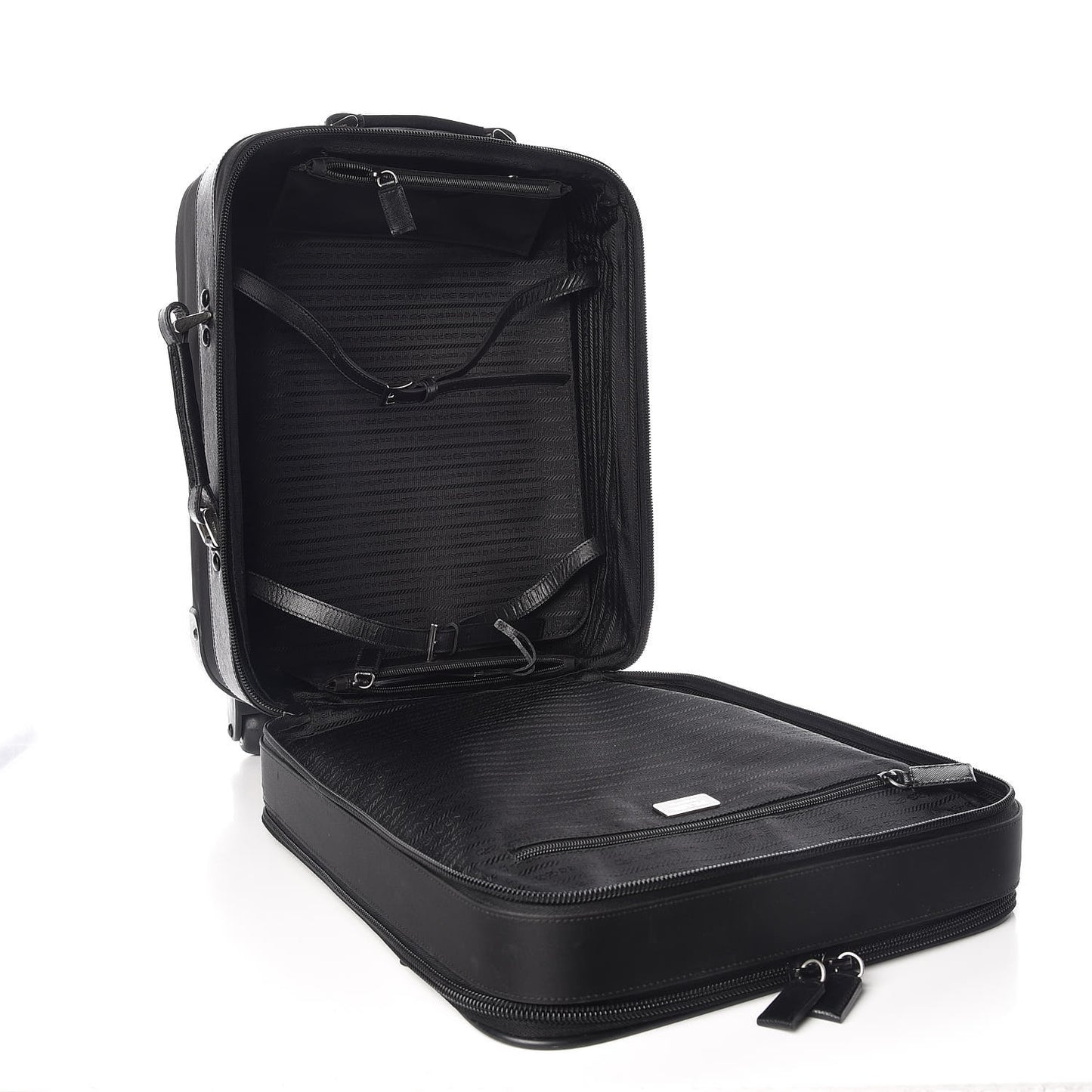 Tessuto Nylon Saffiano Trolley Luggage Black