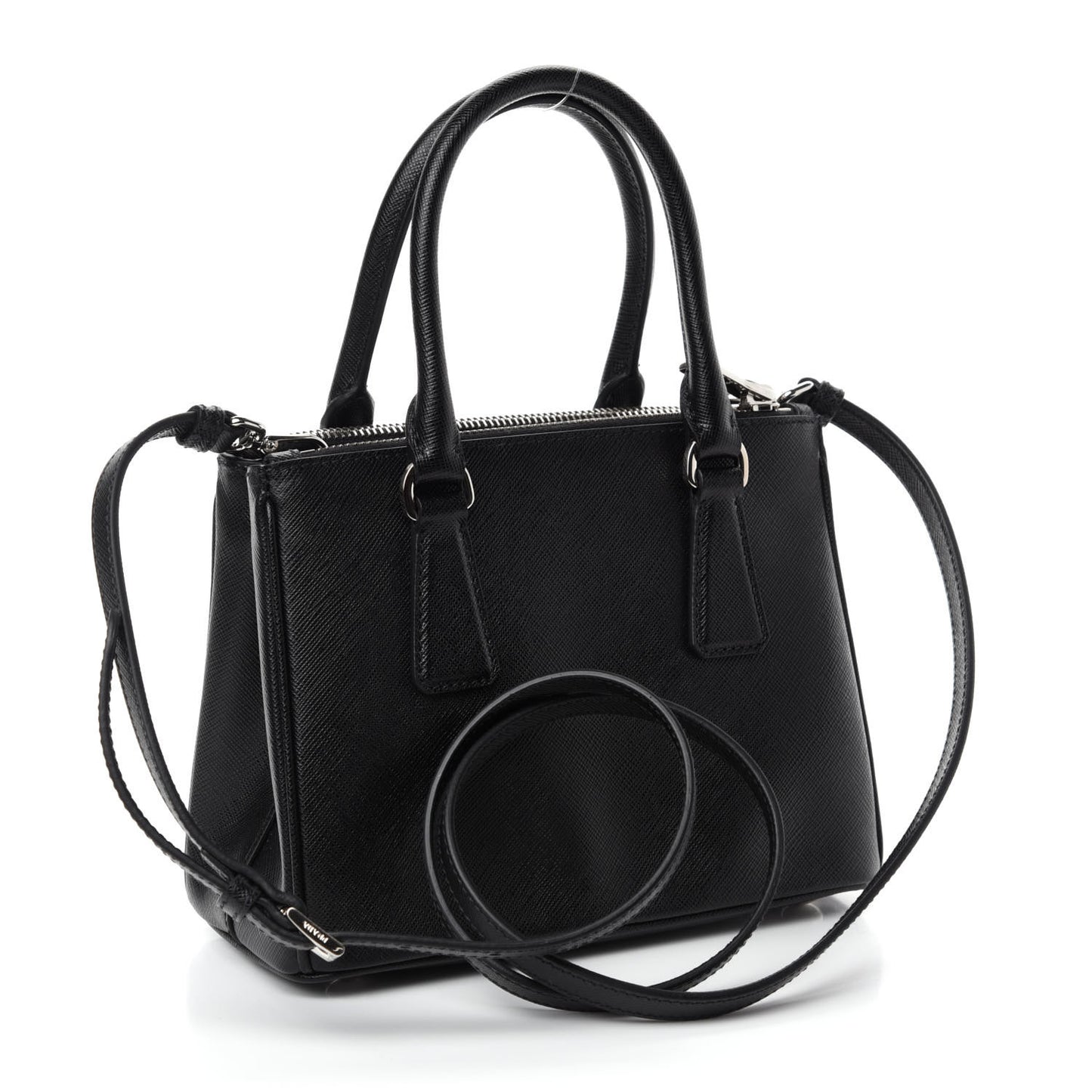 Saffiano Lux Crystal Mini Galleria Double Zip Tote Black