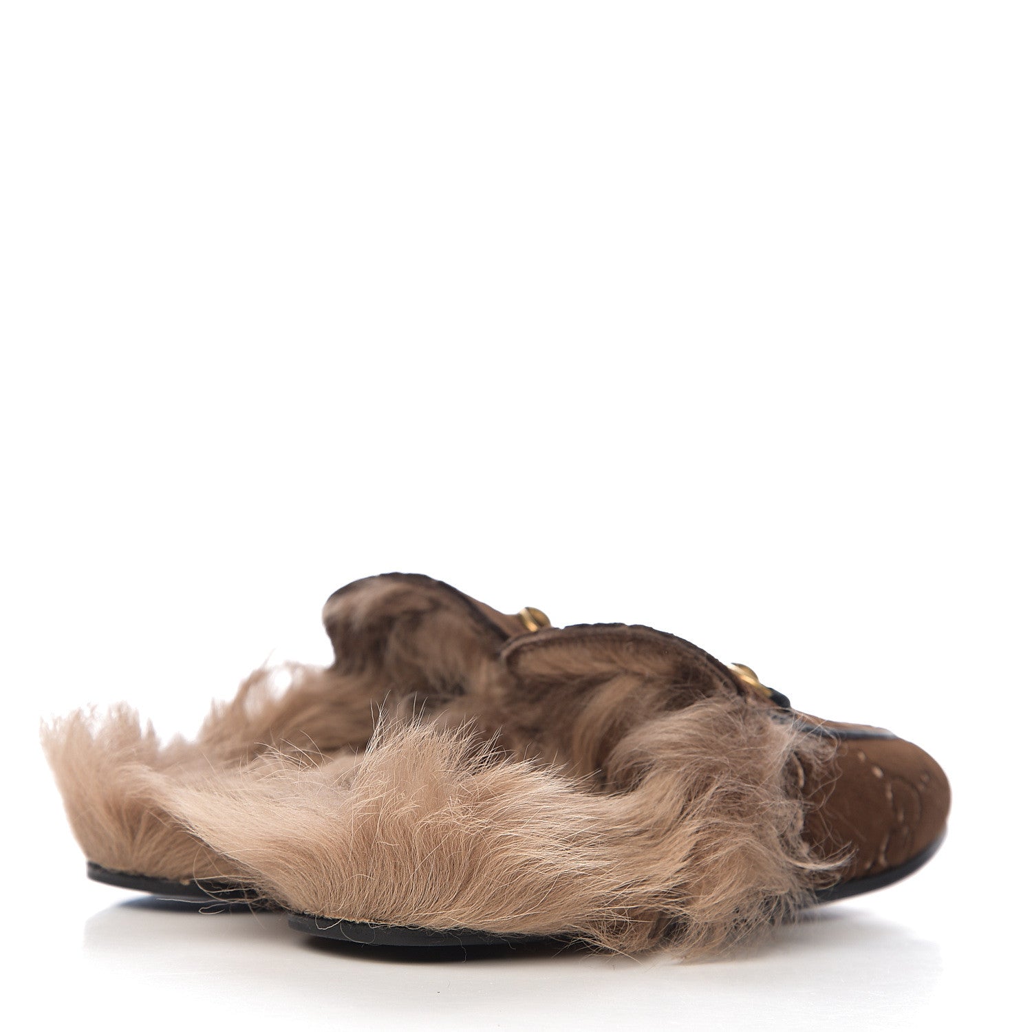 Gucci Velvet GG Monogram Fur Womens Princetown Slippers 35 Brown Black Natural 4 of 9