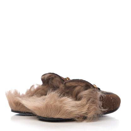 Gucci Velvet GG Monogram Fur Womens Princetown Slippers 35 Brown Black Natural 4 of 9