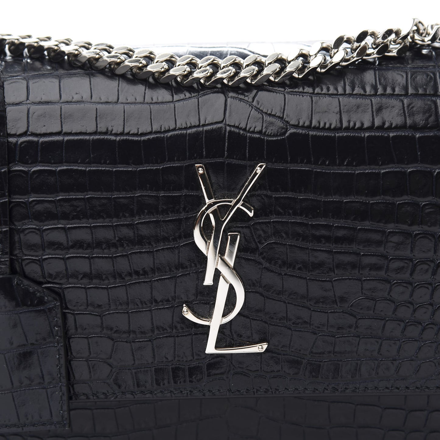 Calfskin Crocodile Embossed Medium Monogram Sunset Navy