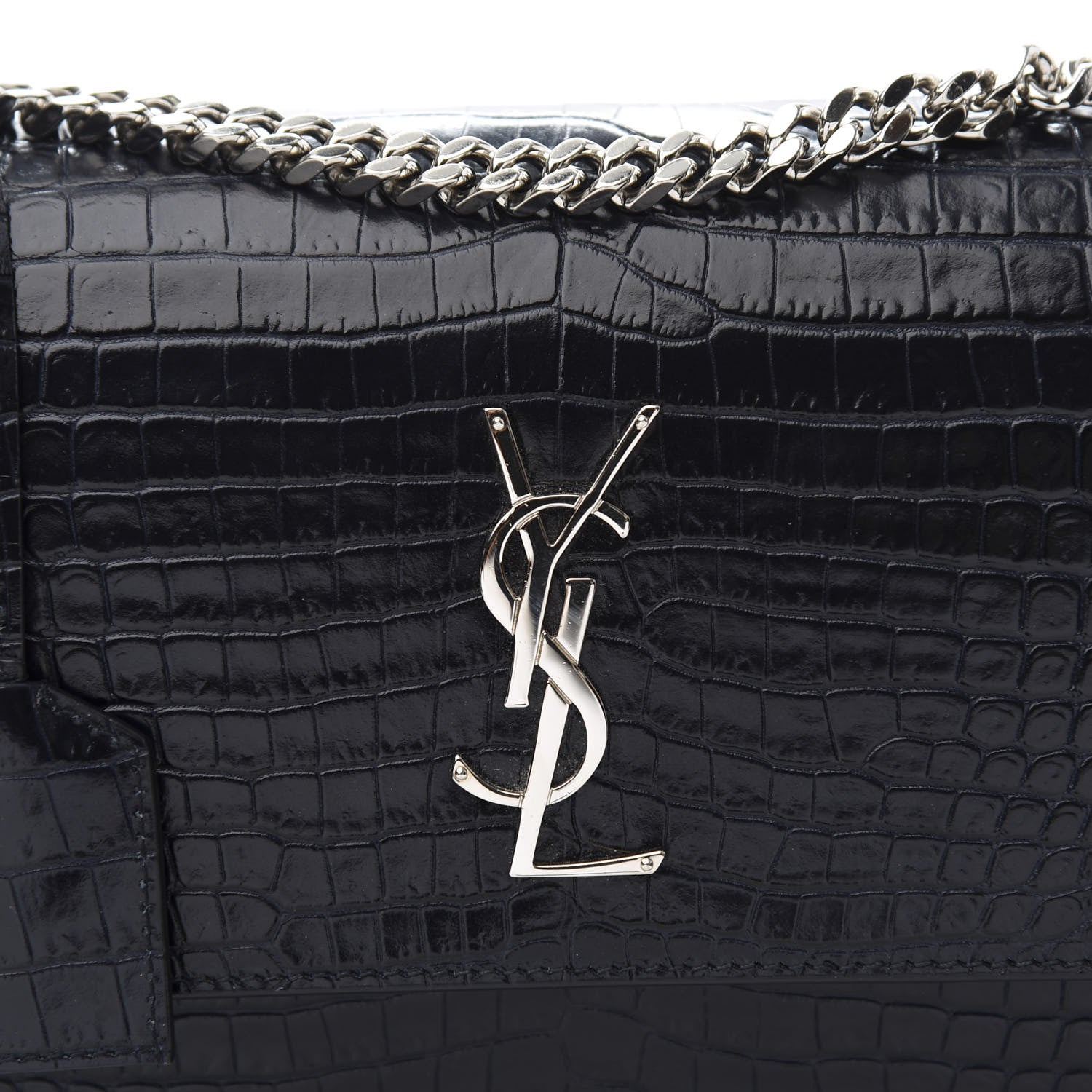 Saint Laurent Calfskin Crocodile Embossed Medium Monogram Sunset Navy 9 of 9