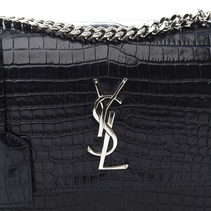 Saint Laurent Calfskin Crocodile Embossed Medium Monogram Sunset Navy 9 of 9