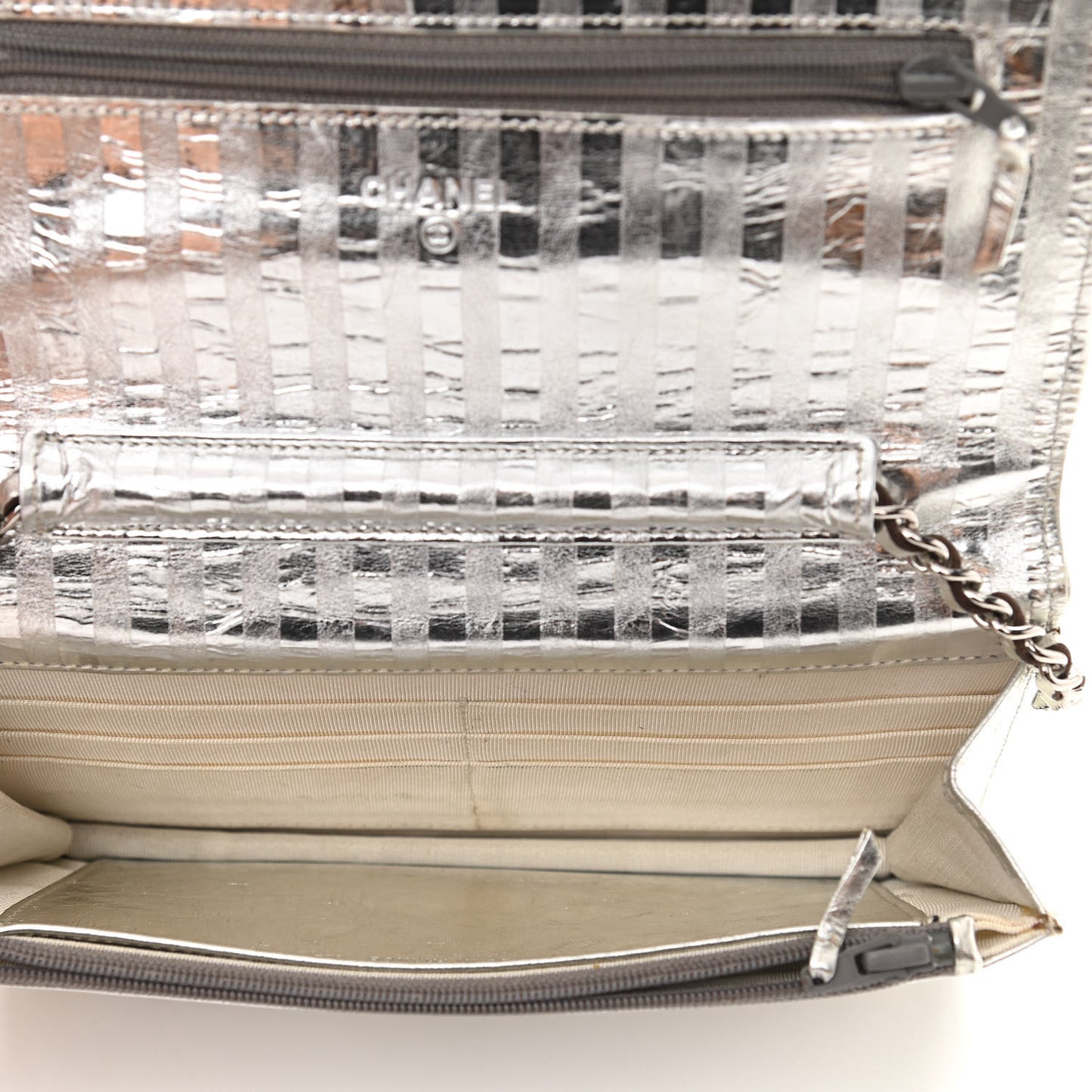 Metallic Striped Calfskin Reissue Wallet On Chain WOC Silver