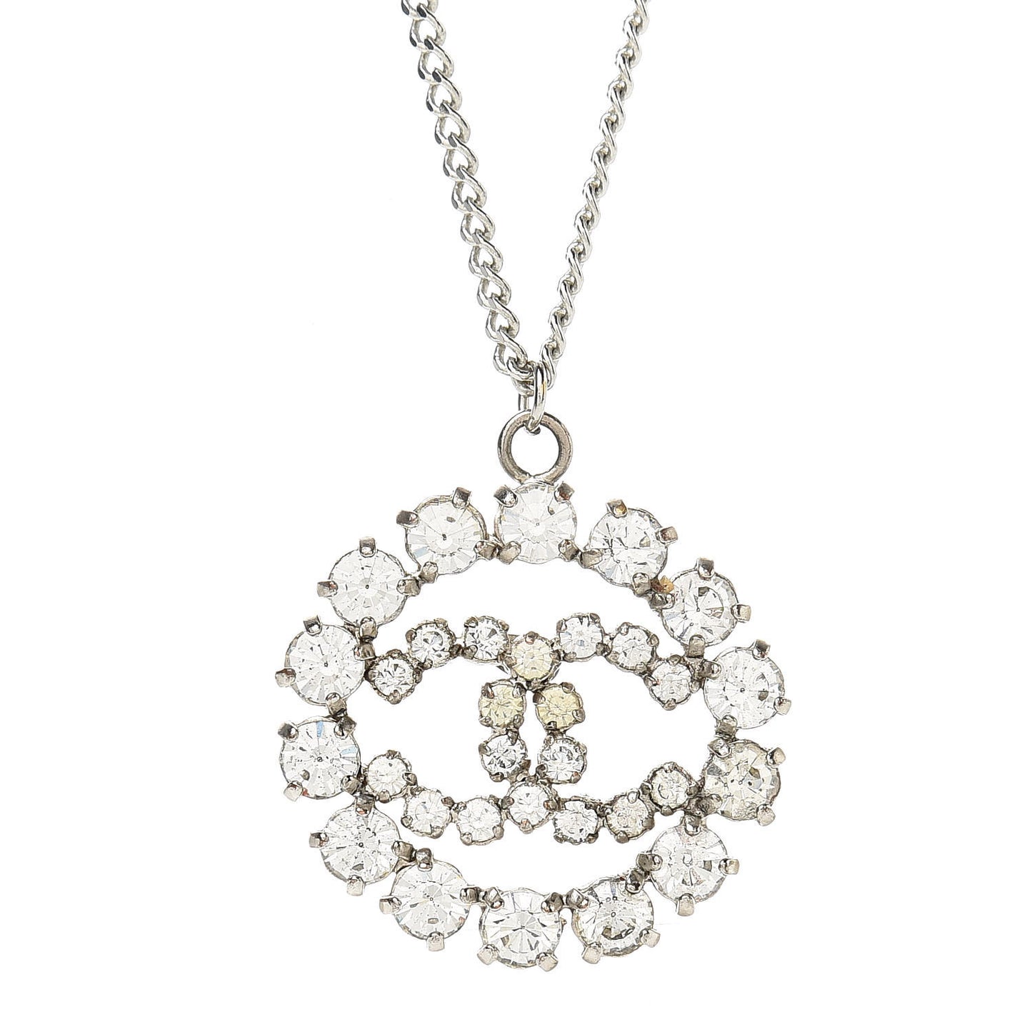 Crystal CC Medallion Pendant Necklace Silver