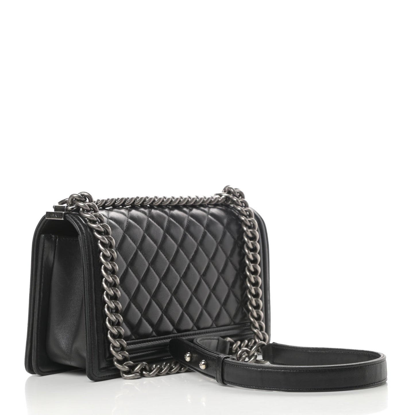 Lambskin Quilted Medium Boy Flap Black