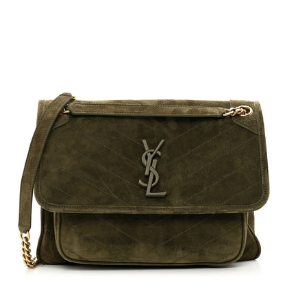 Saint Laurent Suede Monogram Medium Niki Chain Satchel Loden Green 1 of 10