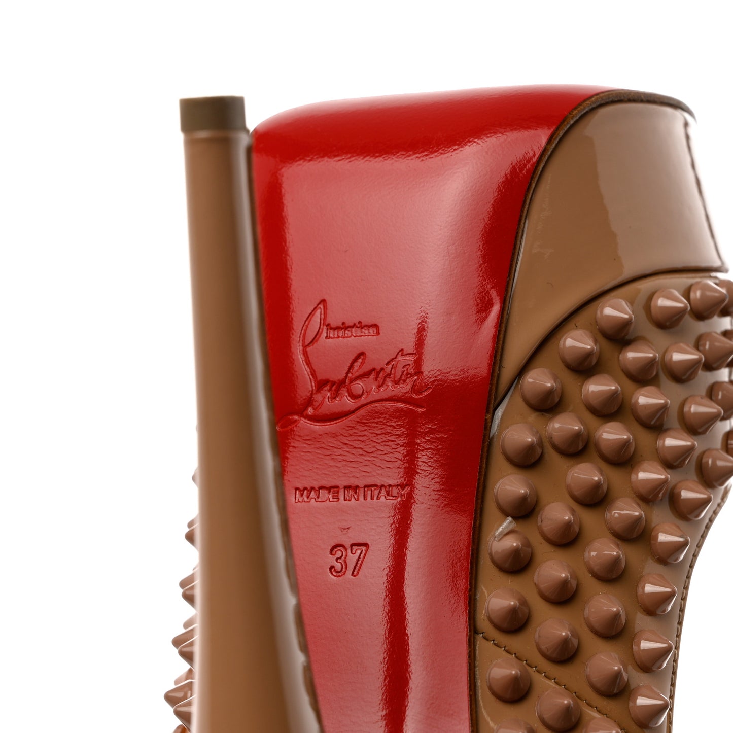 Patent Lady Peep Spikes 150 Pumps 37 Nude