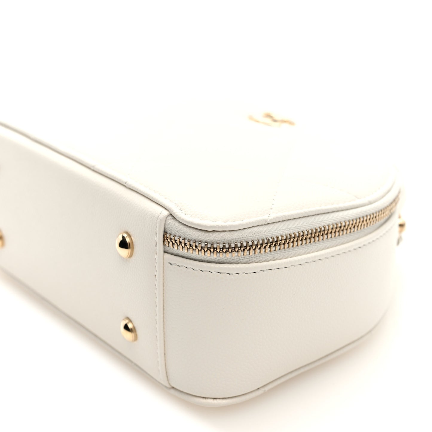 Grained Calfskin Quilted Top Handle Chain Clutch White