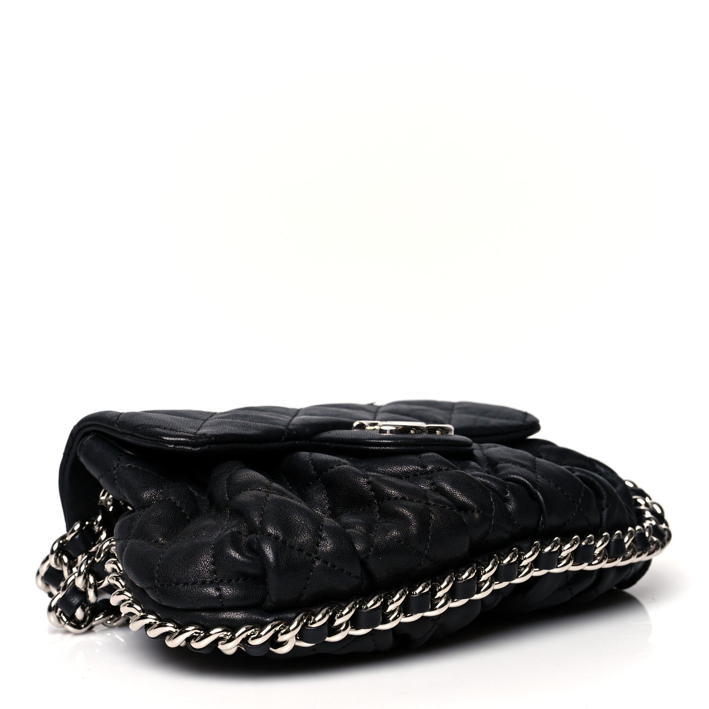 Washed Lambskin Quilted Mini Chain Around Flap Black