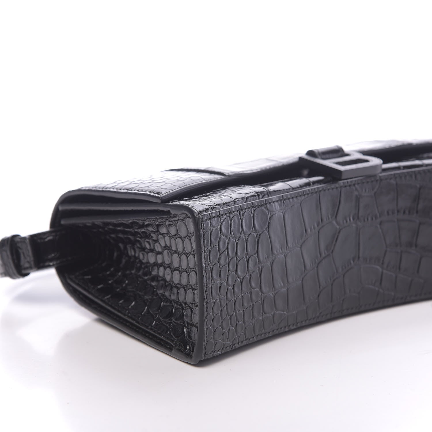 Balenciaga Shiny Calfskin Monochrome Crocodile Embossed Small Hourglass Sling Shoulder Bag Black 7 of 9