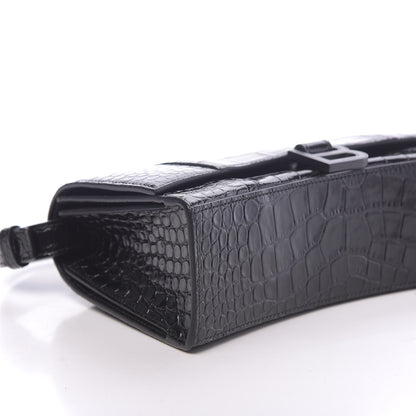 Balenciaga Shiny Calfskin Monochrome Crocodile Embossed Small Hourglass Sling Shoulder Bag Black 7 of 9