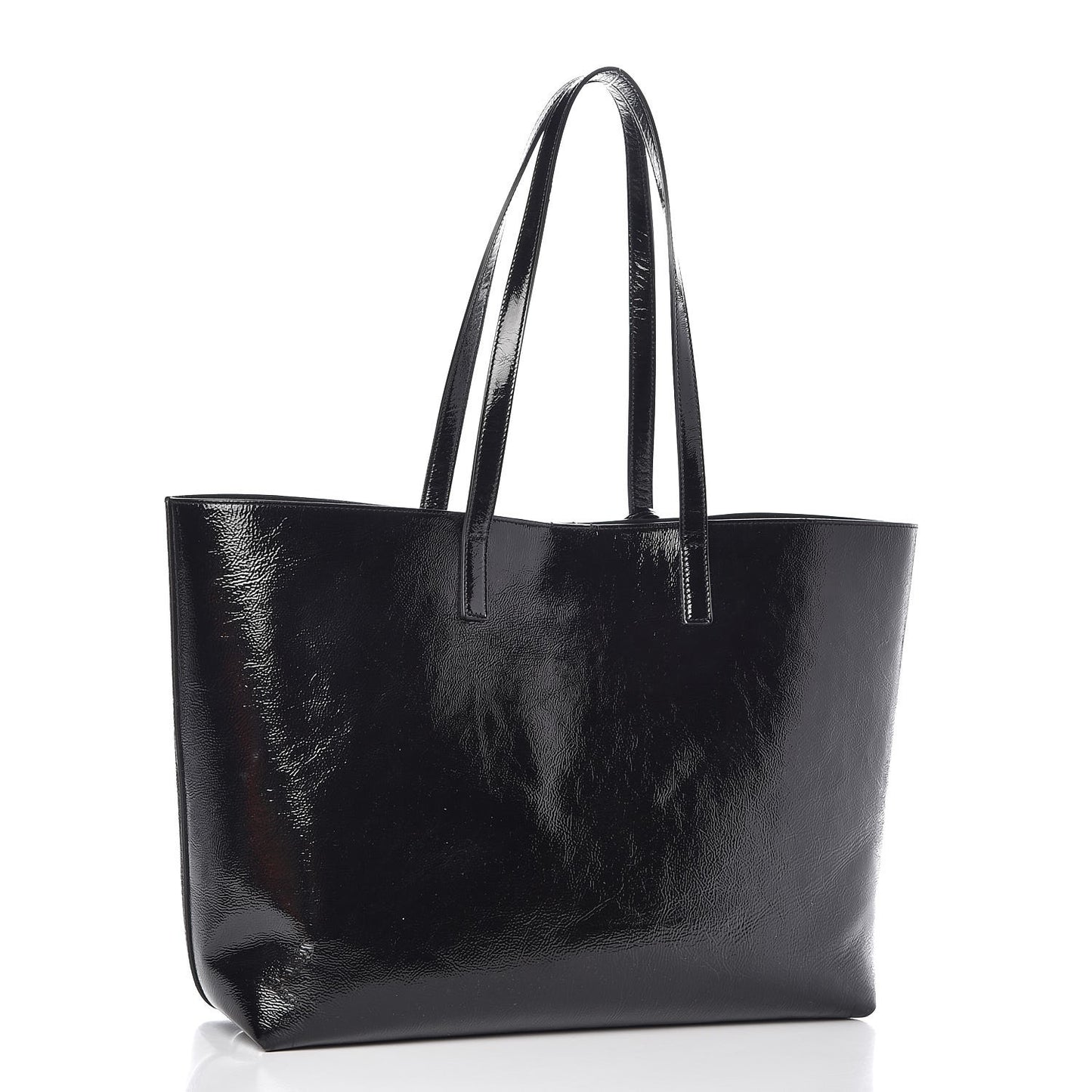 Patent Calfskin Large Shopping Tote Black