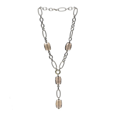 David Yurman Sterling Silver 18K Yellow Gold Smoky Quartz Figaro Link Pendant Necklace 3 of 5