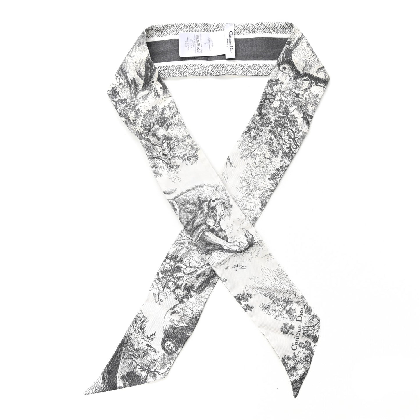 Silk Toile De Jouy Reverse Capri Mitzah Scarf Grey White