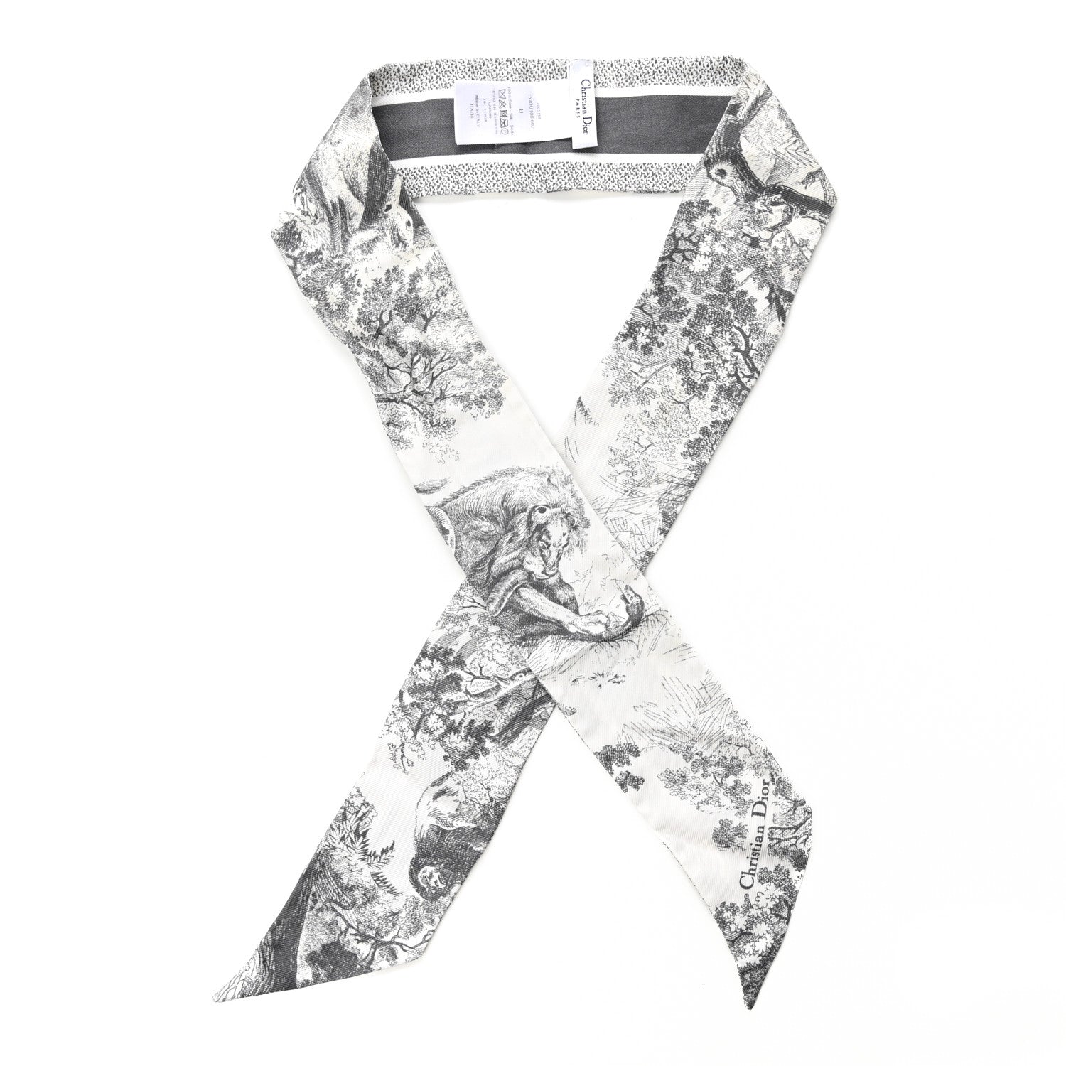 Christian Dior Silk Toile De Jouy Reverse Capri Mitzah Scarf Grey White 1 of 4