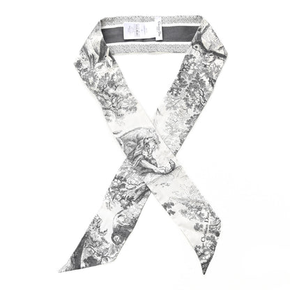 Christian Dior Silk Toile De Jouy Reverse Capri Mitzah Scarf Grey White 1 of 4
