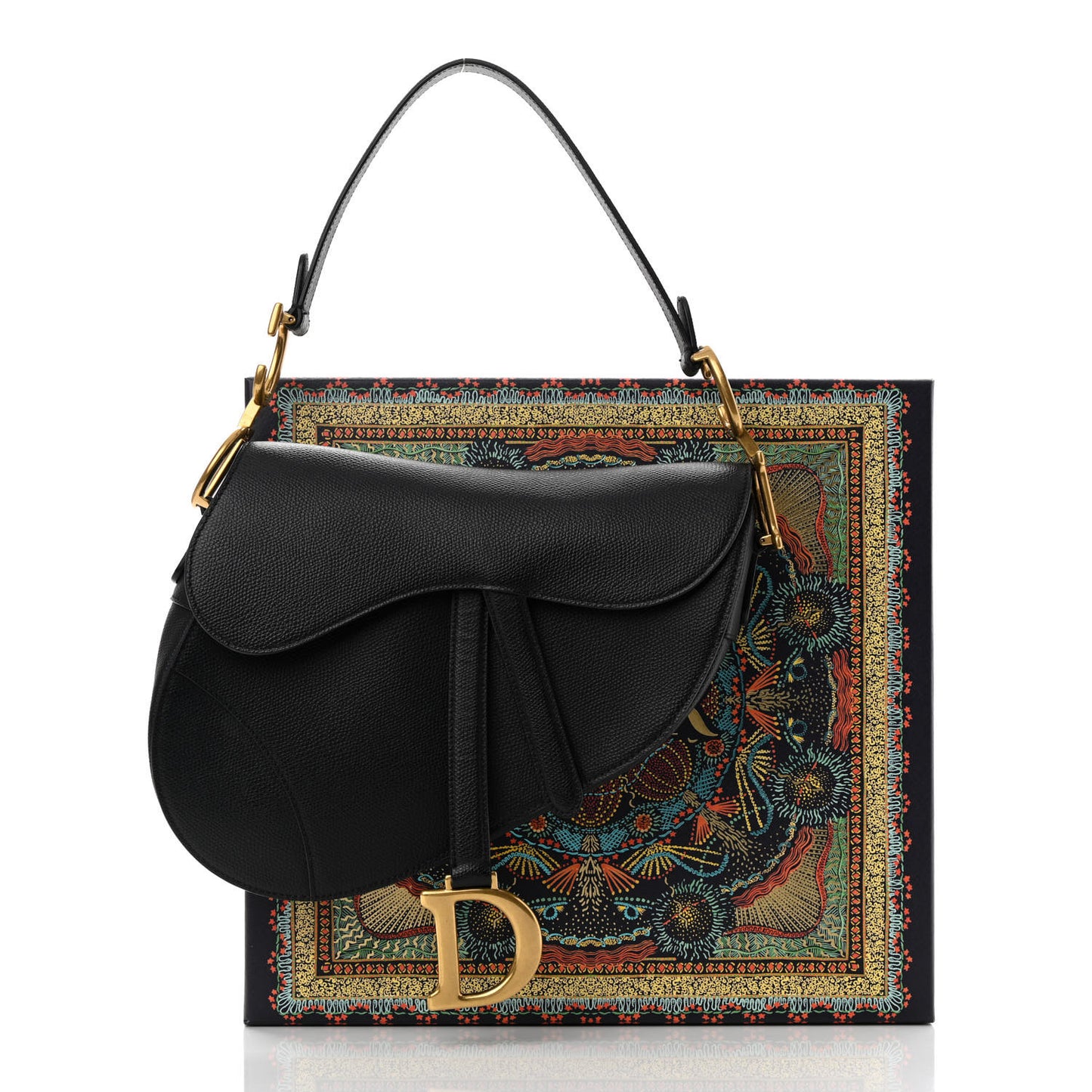 Grained Calfskin Saddle Bag Black