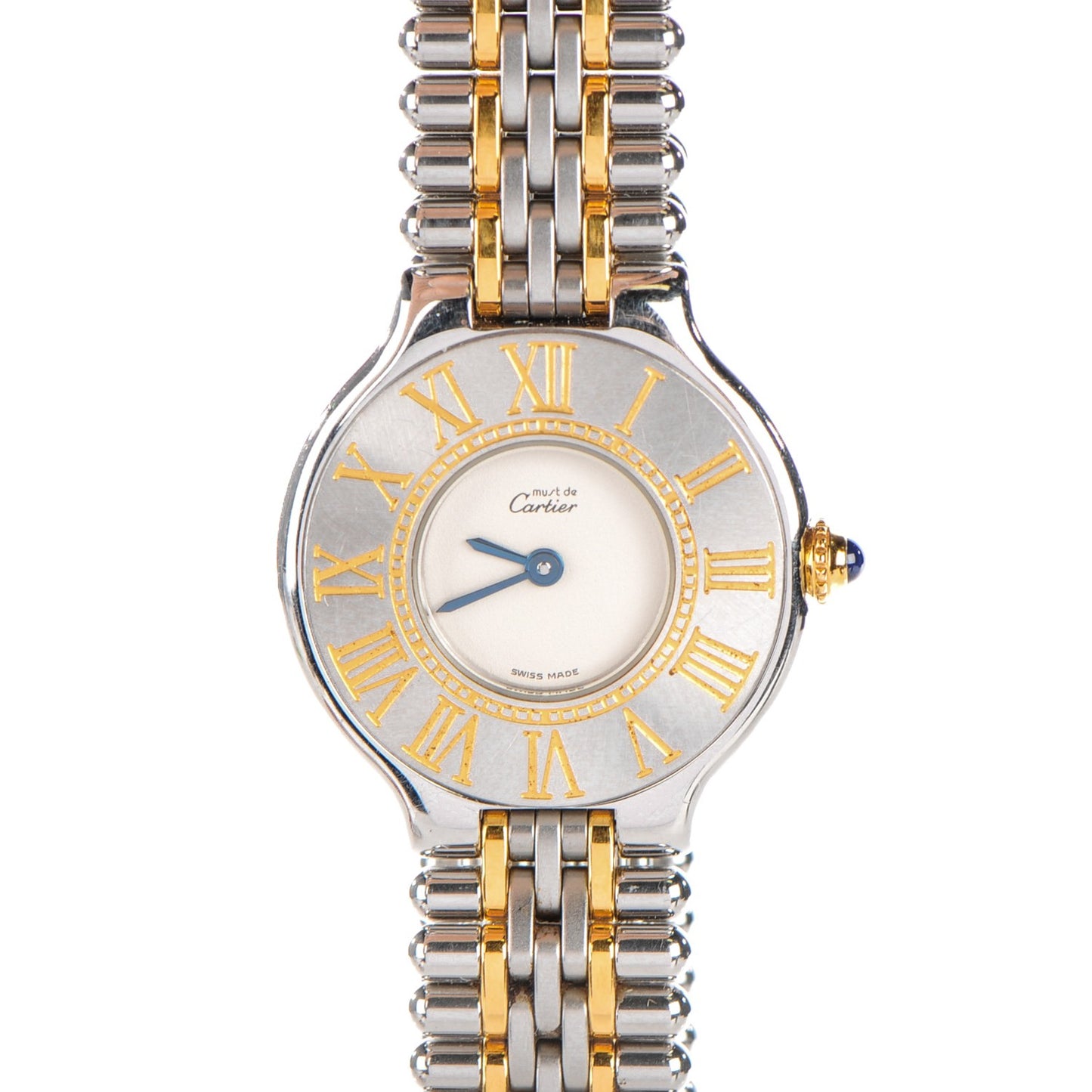 Stainless Steel 18K Yellow Gold 28mm Must De 21 Bullet Link Quartz Watch