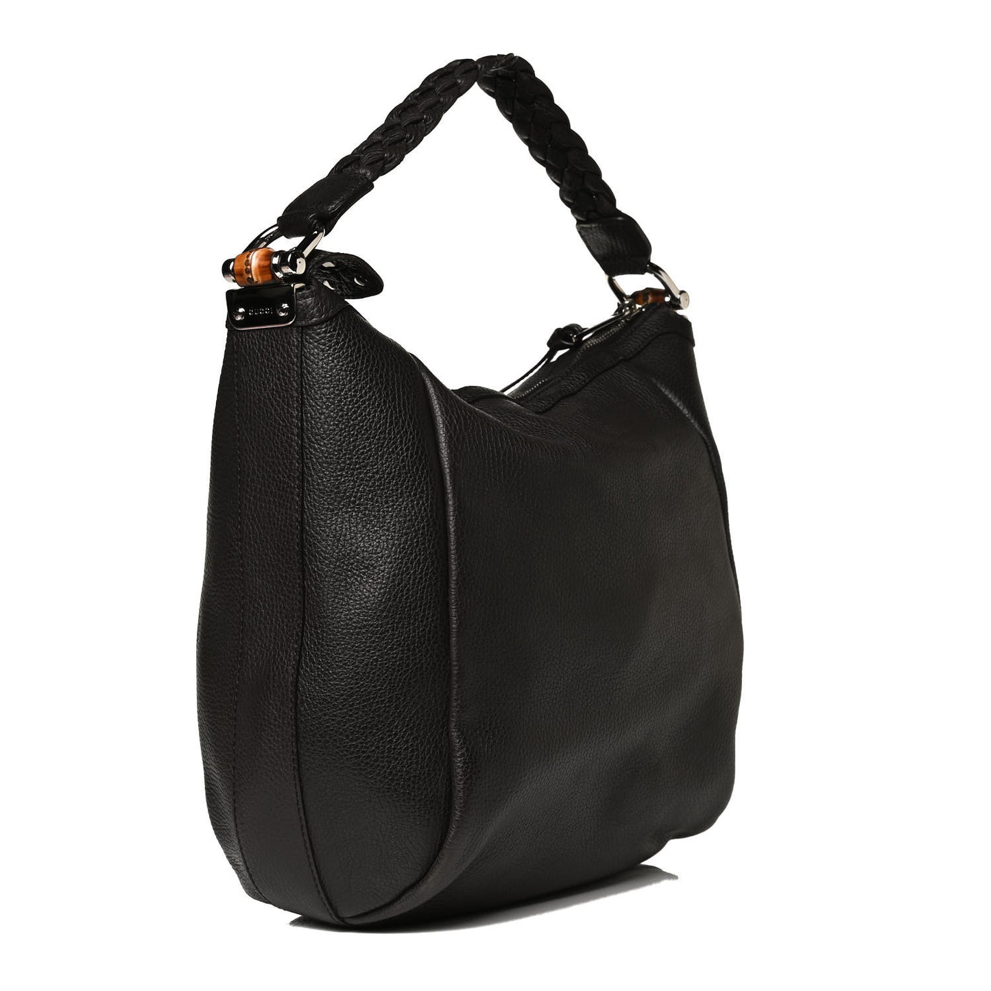 Grained Calfskin Bamboo Bar Hobo Dark Brown